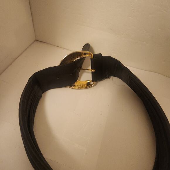1980\'s Vintage Black Leather Belt 5 ropes 2\